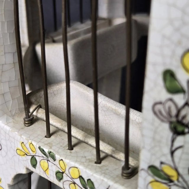 Magnificent mid-century Italian hand-painted majolica birdcage in the most sought-after octagonal pagoda form, standing a...