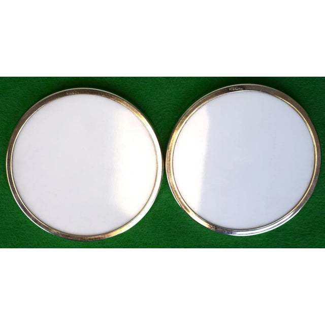 Mid 20th Century Cyril Gorainoff Fox-Hunter & Hound Milk Glass Coasters With Sterling Rims- Set of 2 For Sale In New York - Image 6 of 6
