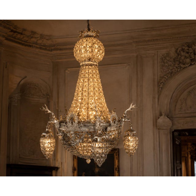 1980 French Artisan Louis XVI Silver Bronze Chandelier For Sale - Image 11 of 17