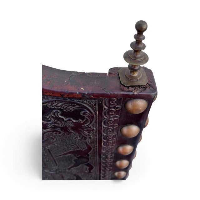 Six - 18th Century Portuguese Carved Walnut Chairs With Brass Finial Toppers and Brass Studs For Sale - Image 12 of 12
