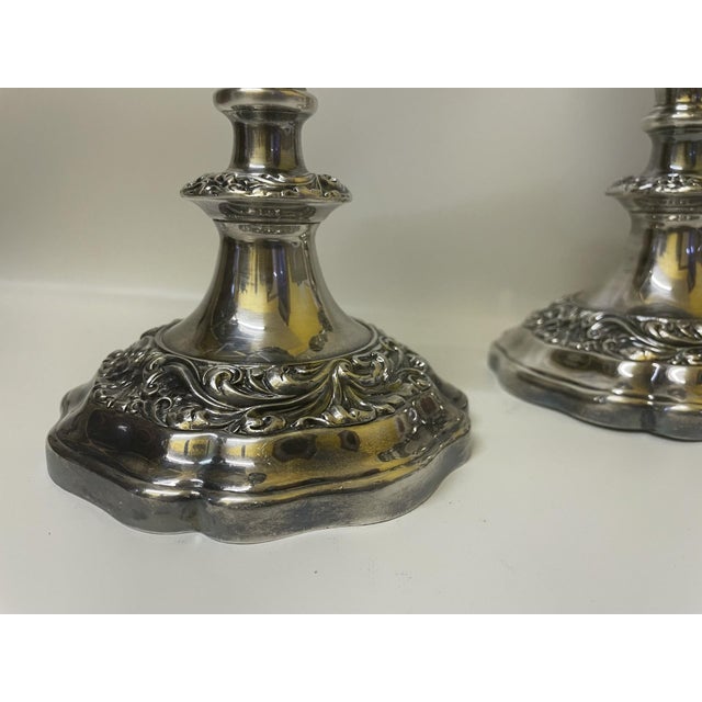 Vintage Gorham Baroque Revival Silver-Plated Candlesticks - A Pair For Sale - Image 14 of 14