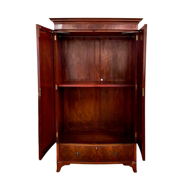 Early 20th Century Irish Flame Mahogany Bow Front Armoire in the Style of Robert Strahan & Co. For Sale - Image 11 of 13