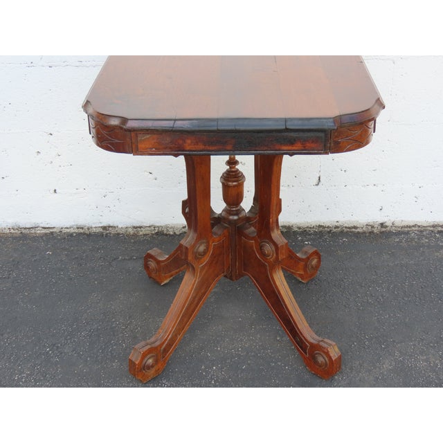 Brown Late 1800s Victorian Eastlake Carved Side Table 6883 For Sale - Image 8 of 18