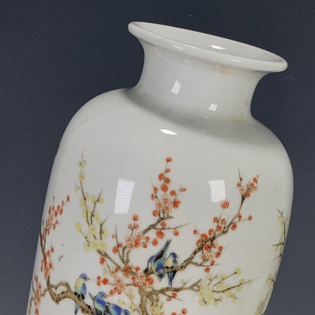 Chinese Famille Rose Porcelain Vase With Bird & Blossom Motif For Sale In Los Angeles - Image 6 of 9