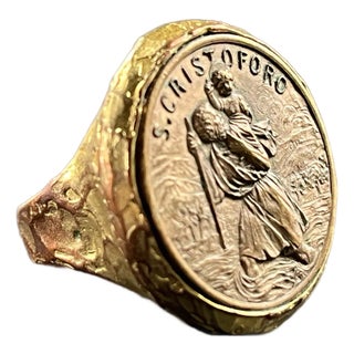 Vintage 1970s St. Christopher Ring From Italy, Size 8.25 For Sale