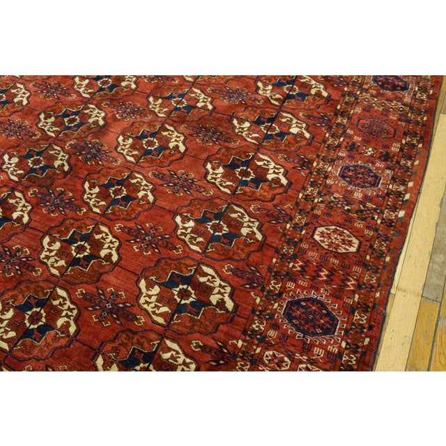 1870s Red Tribal Geometric Antique Russian Tekke Turkmen Carpet 7' X 10'6" Knotted Wool Rug For Sale - Image 11 of 12