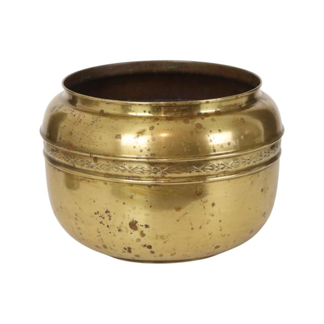 Large French Brass Repoussé Planter Pot For Sale - Image 12 of 16