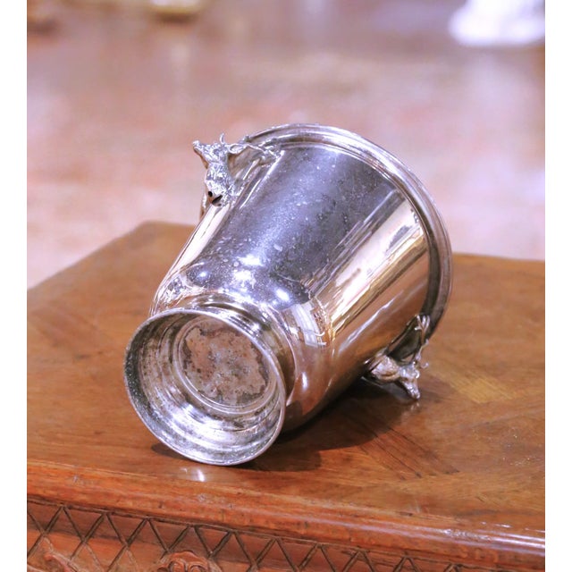 Mid-Century French Silvered Brass Champagne Bucket With Stag Heads For Sale - Image 9 of 9