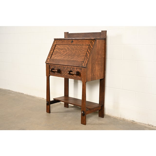Stickley Brothers Style Antique Mission Oak Arts & Crafts Drop Front Secretary Desk, Circa 1910 For Sale - Image 18 of 18