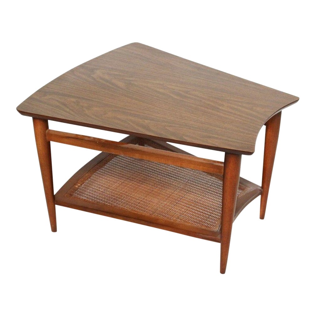 Vintage Mid Century Modern Lane Wedge Side Table With Woven Base