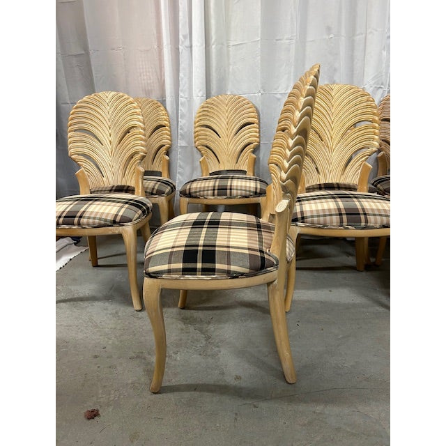 Hollywood Regency Late 20th Century Wood Carved Palm Frond Leaf Chairs, Set of 6 For Sale - Image 3 of 12