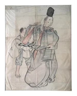 19th Century Chinese Folk Art Musical Figural Watercolor Painting