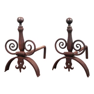 Wrought Iron Andirons, Set of 2 For Sale