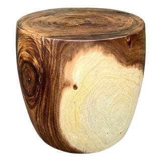Monkey Pod Drum Stool / Side Table For Sale