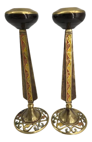 Vintage Red & Yellow Shabbat Candle Holders- a Pair