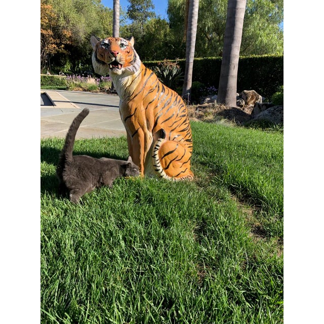 Large 37" Tall HandPainted Continental Terracotta Seated Tiger Garden
