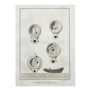 18th Century Antique Roman Lamps With Figures Engraving