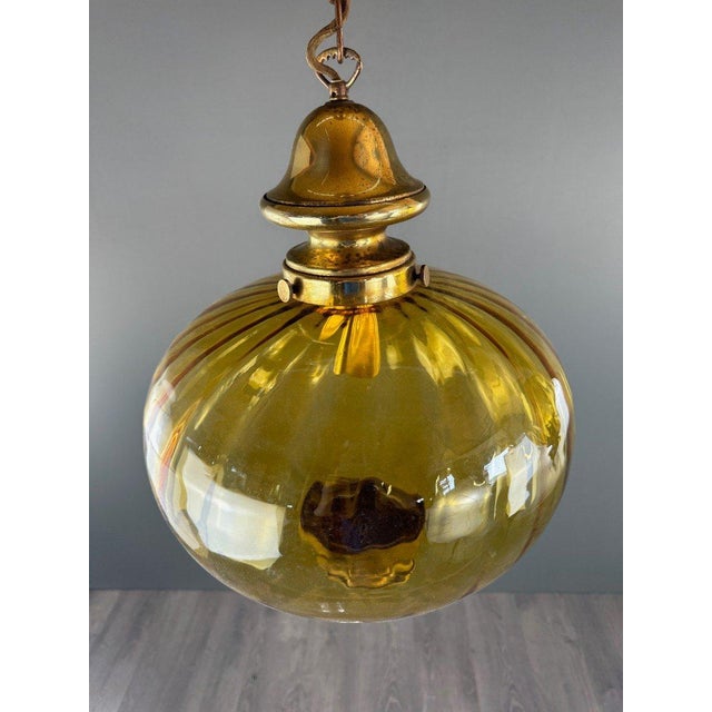 Glass 20th Century Amber Blown Glass Lantern Pendant Lights, Set of 2 For Sale - Image 7 of 10