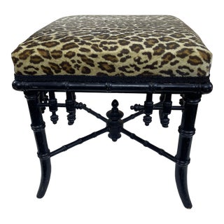 1950s Chippendale Style Faux Bamboo Ottoman For Sale
