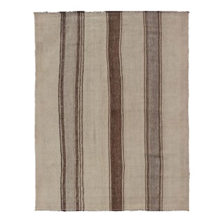 Vintage Turkish Kilim With Vertical Stripes in Tan, Taupe, Grey, Cream and Brown For Sale