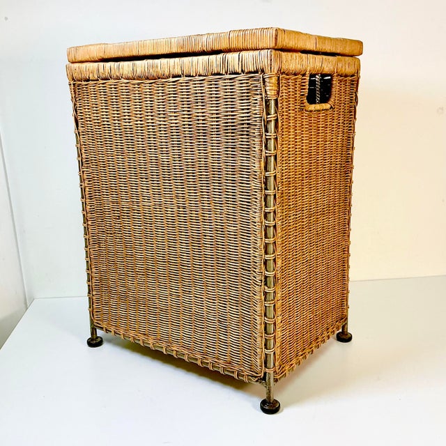 Vintage Boho Chic Coastal Wicker and Steel Hamper.. For Sale - Image 14 of 16
