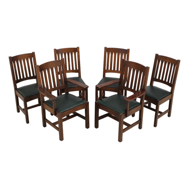 Set of 6 Stickley Arts & Crafts Mission Oak Dining Chairs For Sale