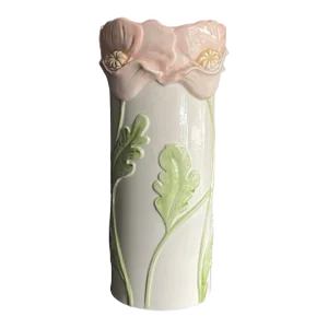 1980s Fitz and Floyd Vase With Pink Poppies