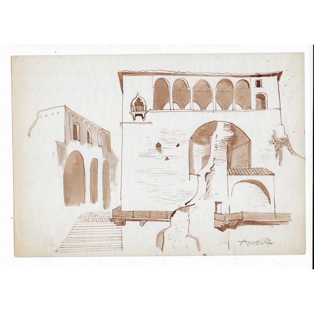 Irving Amen (1918-2011) MCM watercolor of Casa dei Cavalieri di Rodi (House of the Knights of Rhodes) in Rome, located in...