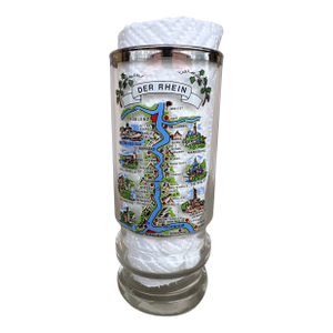 Vintage Beer Tumbler Glass With Map of Rhine River in Germany