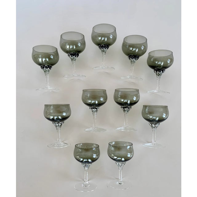 1970s Glassware/ StemwareSmoke Color Glass Stemmed Goblets Set of 11
