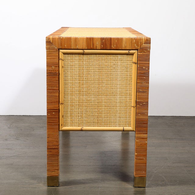 Mid-Century Modernist Rattan & Bamboo Wrapped Desk Signed Bielecky Brothers For Sale - Image 10 of 18