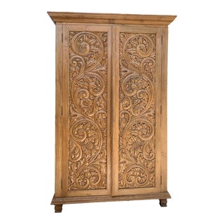 Handcrafted Solid Teak Wood Armoire Wardrobe Made in Bali For Sale