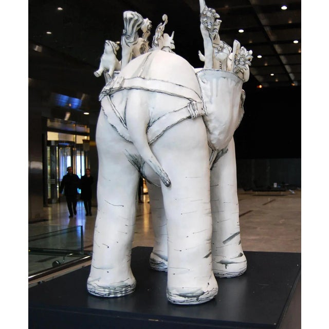 Contemporary Elephant and Friends, Porcelain Freestanding Ceramic Sculpture with Animals, 2019 For Sale - Image 3 of 10