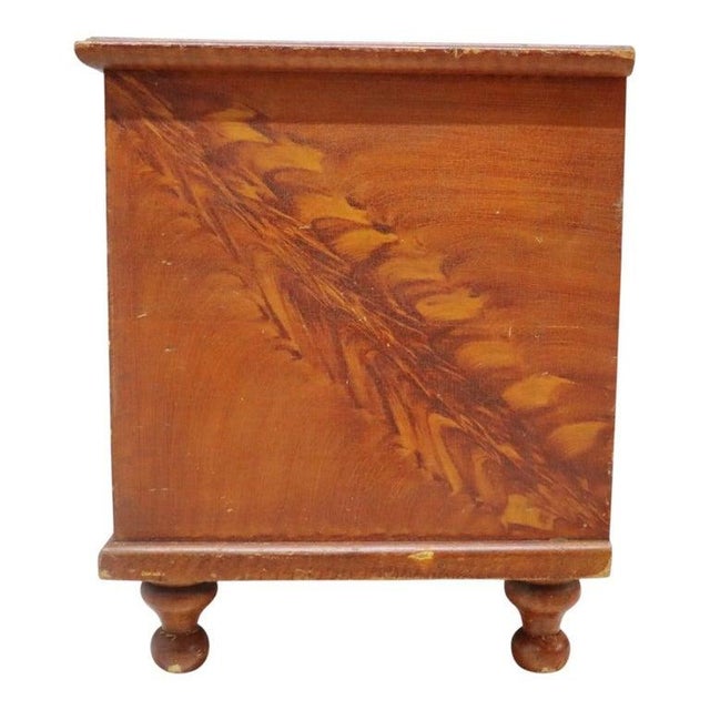 Primitive Grain Painted Soft Wood Blanket Chest With Turnip Feet 19th Century For Sale - Image 12 of 16