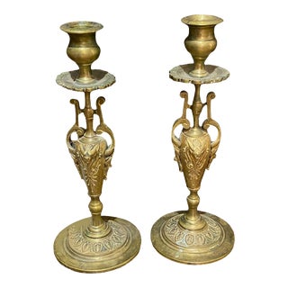 Antique French Bronze Candlesticks - a Pair For Sale