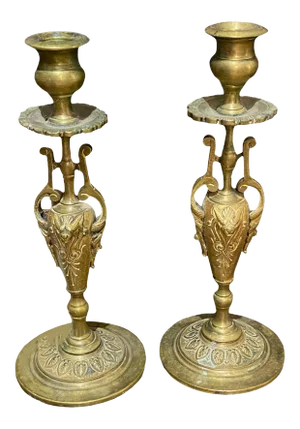 Antique French Bronze Candlesticks - a Pair