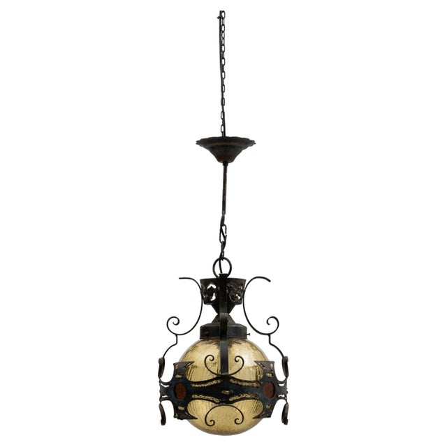 20th Century Brutalist Dutch Hammered Iron Pendant Lamp For Sale - Image 15 of 18