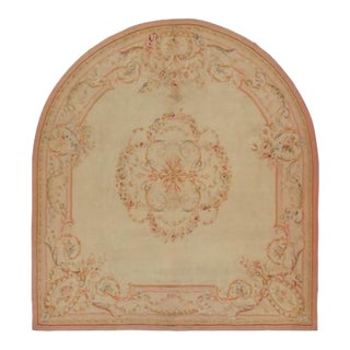 Antique Aubusson Flatweave and Round Rug in Beige, From Rug & Kilim For Sale