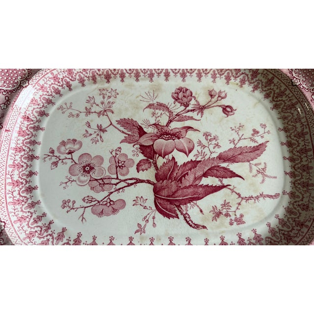 Farmhouse A Very Fine Antique Pink Transferware Decorated Staffordshire Platter "Asiatic Plants" Pattern, Circa 1840's For Sale - Image 3 of 14