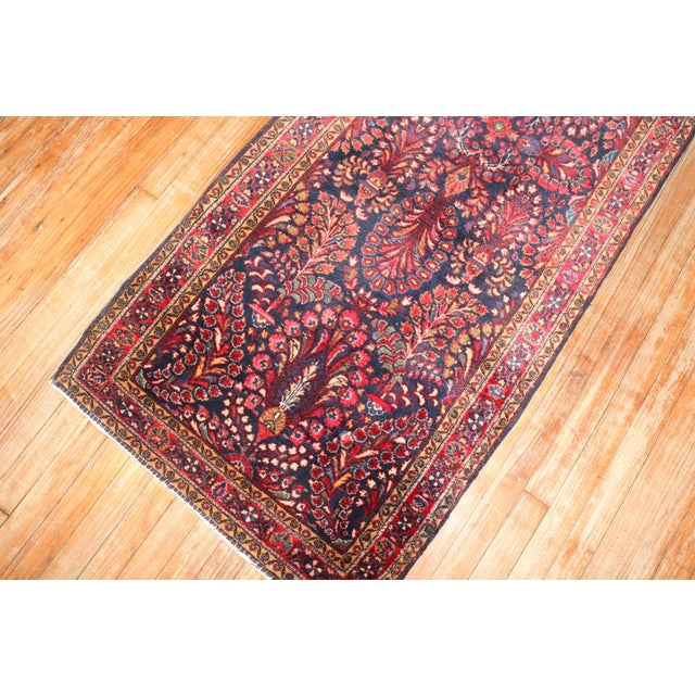 Traditional Antique Zabihi Collection Persian Sarouk Small Navy Runner - 2'6" x 6'6" For Sale - Image 3 of 7