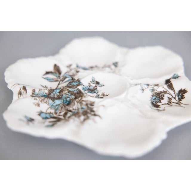 French Country Antique 19th Century French Limoges Porcelain Floral Oyster Plate For Sale - Image 3 of 7