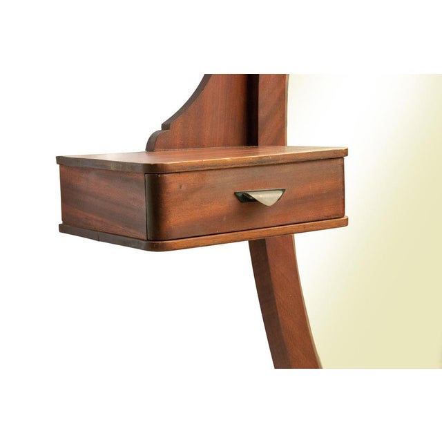 Vintage Wooden Oval Mirror with Drawer, Italy For Sale - Image 3 of 10