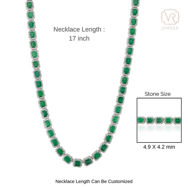Green Vintage Byzantine Style 24.47 Ct Emerald Tennis Necklace in 14k White Gold For Sale - Image 8 of 13