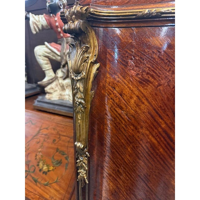 Brown French Louis XV Bronze Mounted Rosewood Marble Top Cabinet Adjustable Shelves For Sale - Image 8 of 14