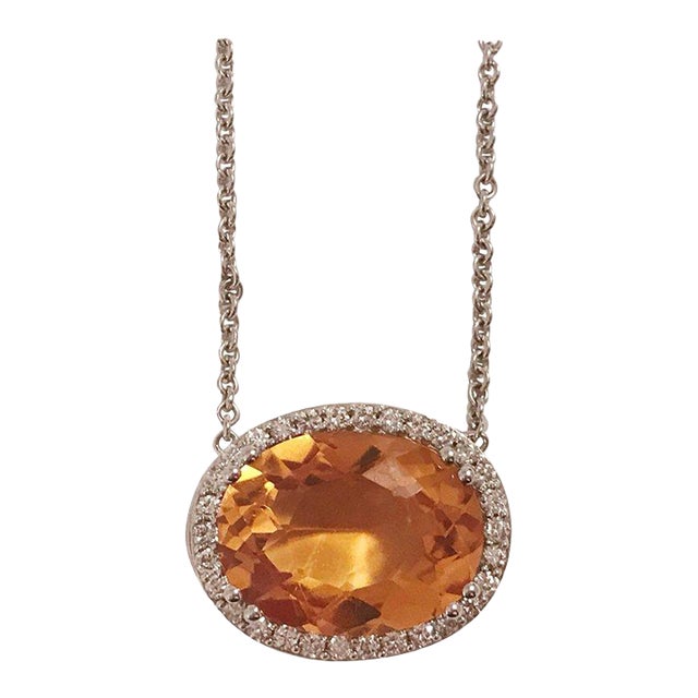 Deep Citrine Pendant Necklace with Surrounding Diamonds For Sale