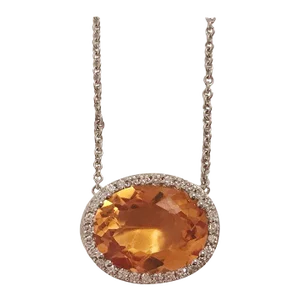 Deep Citrine Pendant Necklace with Surrounding Diamonds