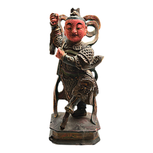 Vintage Wooden Carved Home Guardian God Heaven Soldier Figure With Fire Wheel