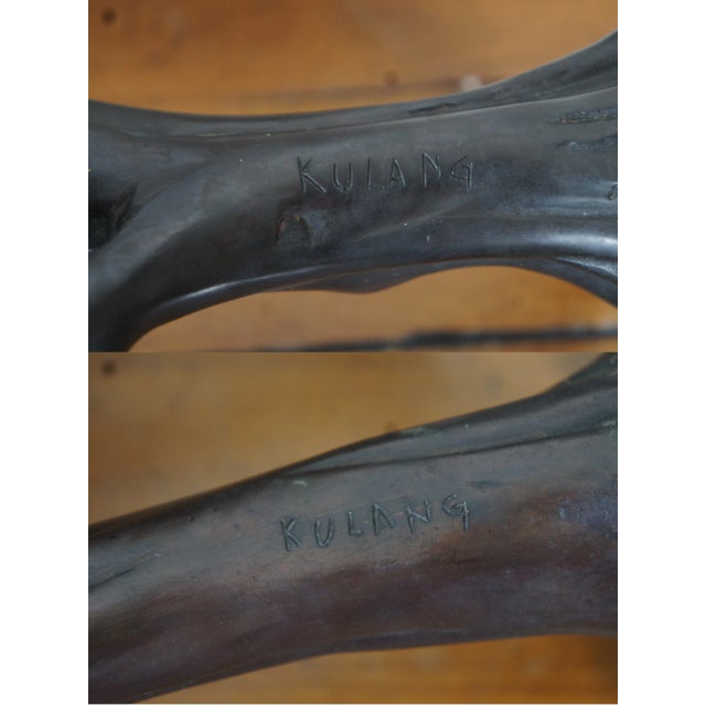 Mid Century French Kulang Bronze Bird Sculptures Statues - Set of 2 For Sale - Image 12 of 12