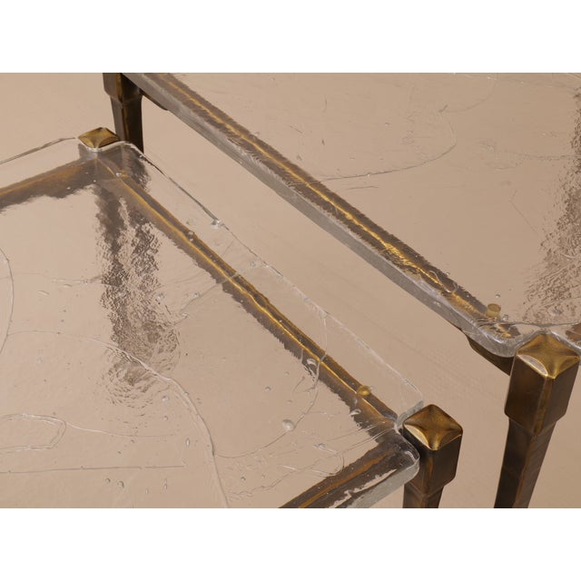 Brutalist Wrought Bronze and Crystal Glass Coffee Table by Lothar Klute, 2001, Set of 3 For Sale - Image 9 of 12