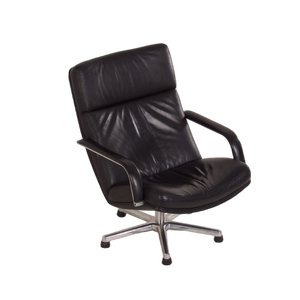 Black Leather F154 Swivel Chair by Geoffrey Harcourt for Artifort, 1980s